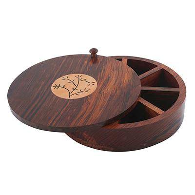 Buy Sheesham Wood Floral Burnt-Finish Kitchen Decorative Masala Box - MADE IN INDIA | Shop Verified Sustainable Products on Brown Living