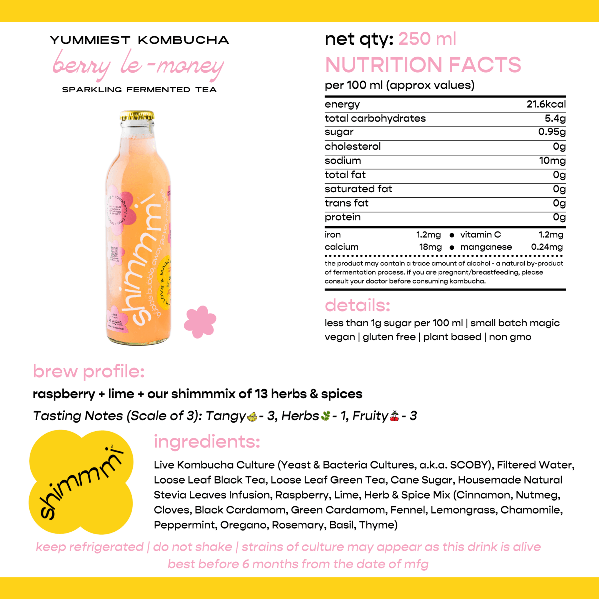 Kombucha - Sparkling Fermented Tea | Berry Le - money | Box of 3 (250ml x 3) | Verified Sustainable by Brown Living™