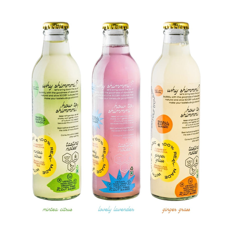 Buy Shimmmi Kombucha - Sparkling Fermented Tea | Fan Favourite Box | Box of 3 (250ml x 3) | Shop Verified Sustainable Products on Brown Living