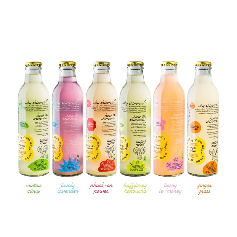 Buy Shimmmi Kombucha - Sparkling Fermented Tea | Try-me-all Box | Box of 6 (250ml x 6) | Shop Verified Sustainable Health & Energy Drinks on Brown Living™