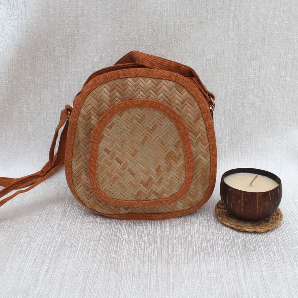 Shital Pati & Jute Oval Sling Bag | Verified Sustainable by Brown Living™