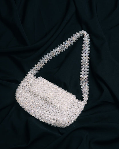 Shwet Baguette| Womens Handbag | White | Crystal glass beaded | Verified Sustainable by Brown Living™