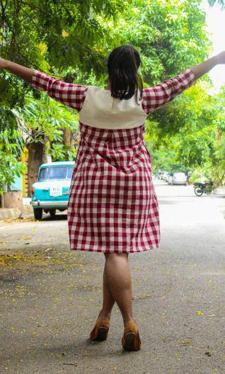 Buy Sianna Maroon Checks Kotpad Dress | Shop Verified Sustainable Products on Brown Living