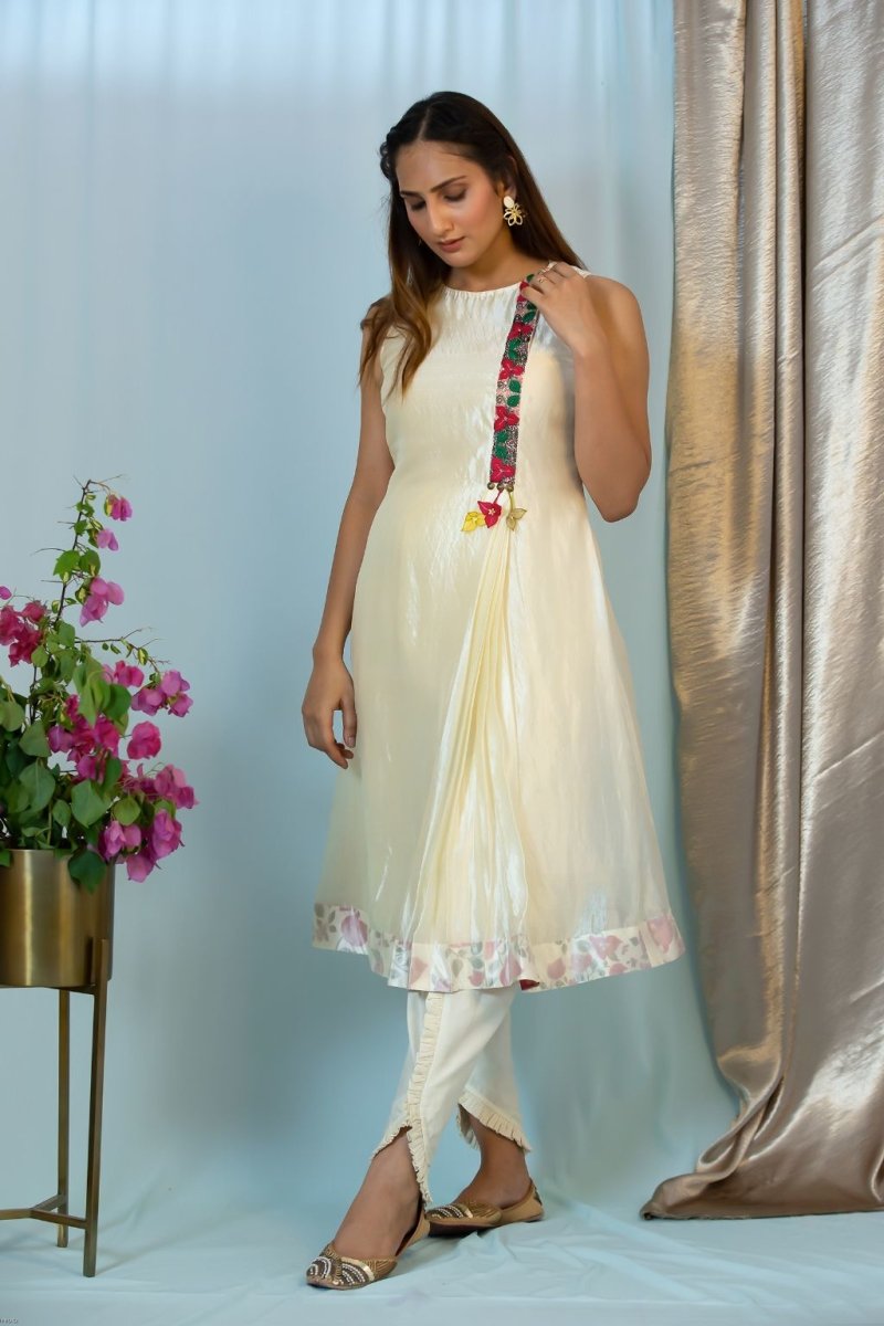 Buy Silk embroidered placket kurta with dhoti pants | Shop Verified Sustainable Products on Brown Living
