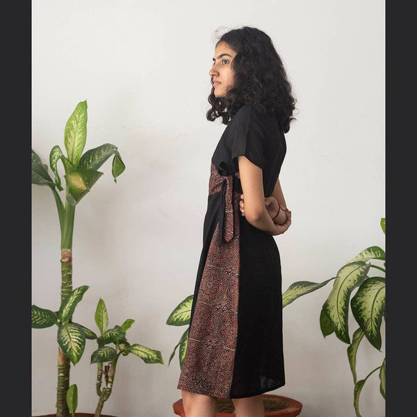 Buy Siyahi Surplice Ajrakh Dress | Shop Verified Sustainable Products on Brown Living