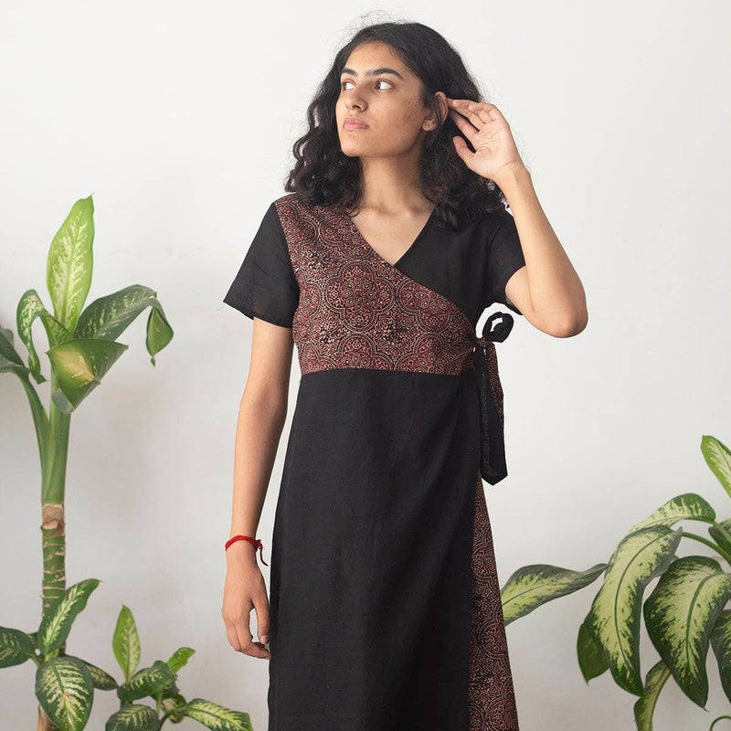 Buy Siyahi Surplice Ajrakh Dress | Shop Verified Sustainable Womens Dress on Brown Living™