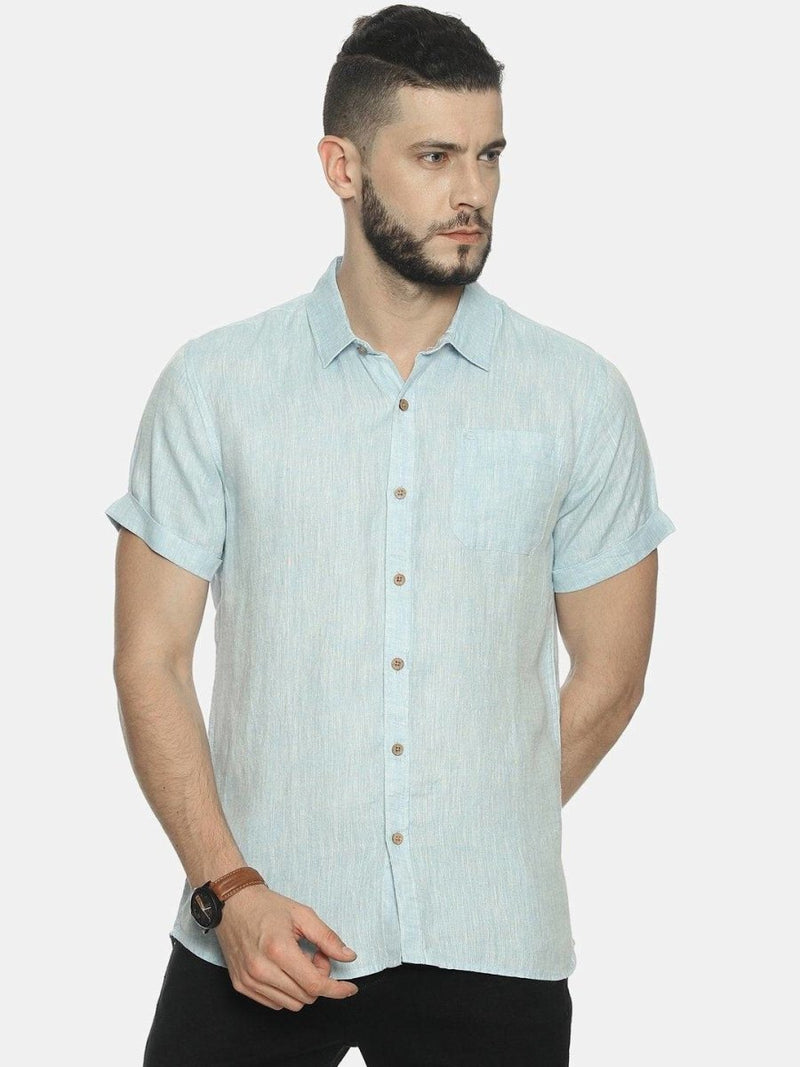 Buy Sky Blue Colour Slim Fit Hemp Casual Shirt | Shop Verified Sustainable Products on Brown Living