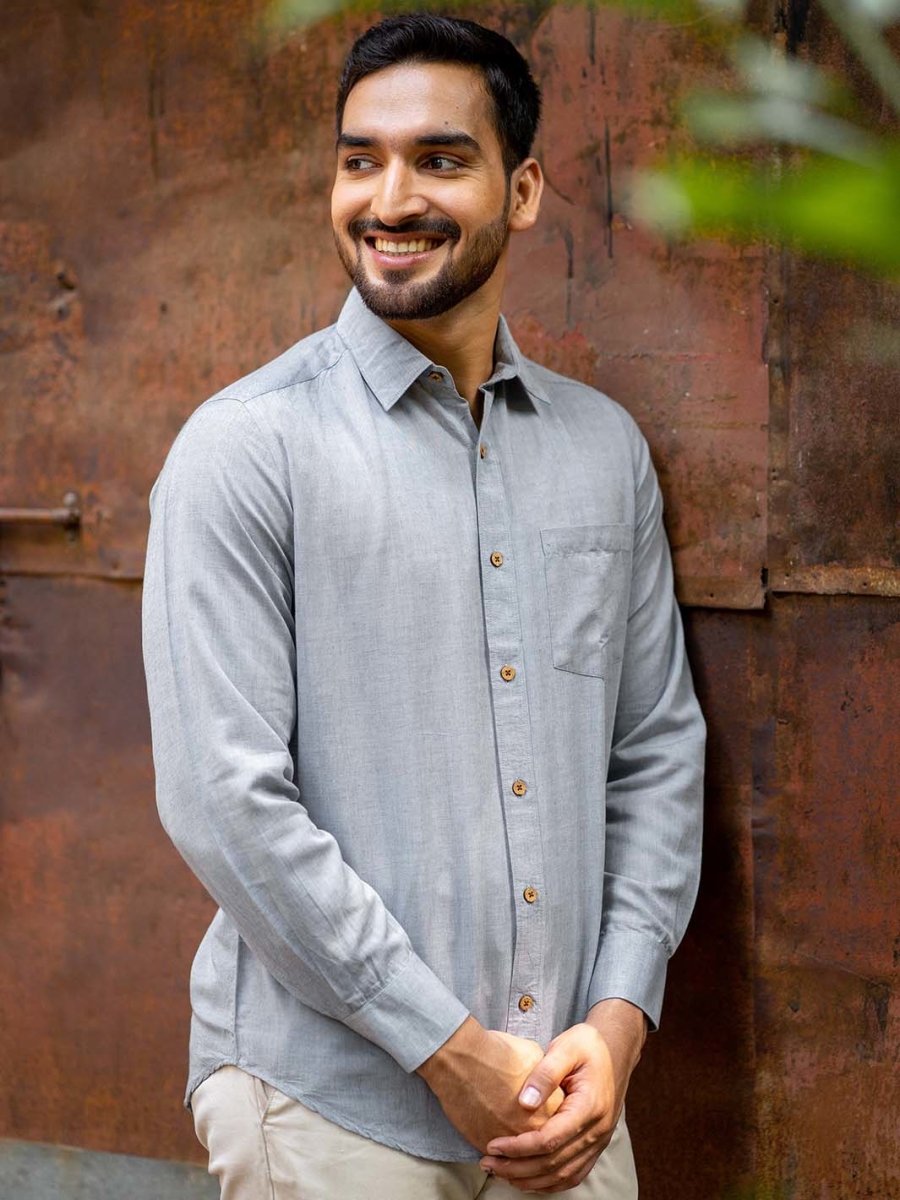 Slate Grey Full Sleeve Shirt in TENCEL™ Lyocell Linen | Verified Sustainable by Brown Living™