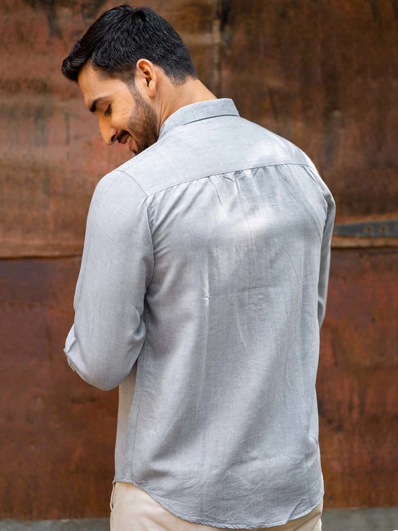 Buy Slate Grey Full Sleeve Shirt in TENCEL™ Lyocell Linen | Shop Verified Sustainable Mens Shirt on Brown Living™