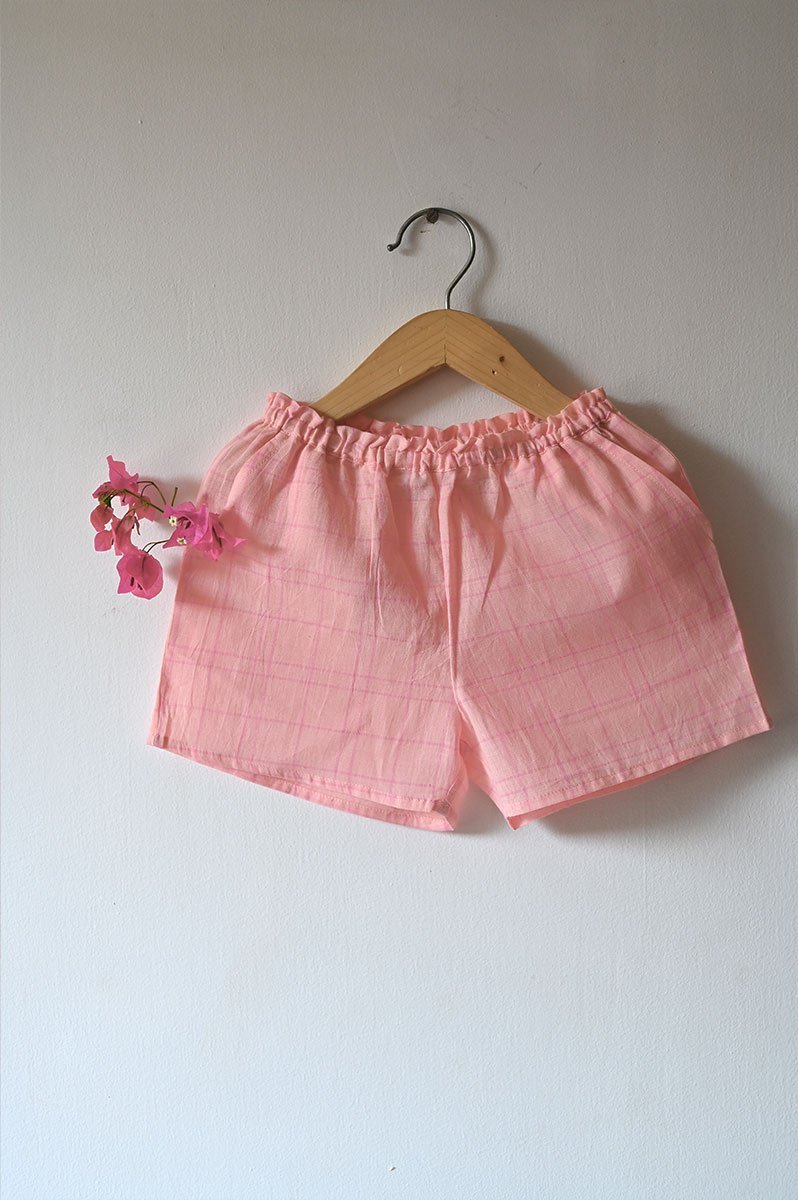 Buy Sleepover Party Kurta And Shorts Coord Set In Pink Checks | Shop Verified Sustainable Products on Brown Living