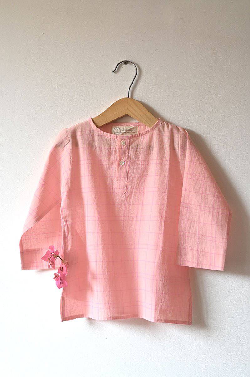 Buy Sleepover Party Kurta And Shorts Coord Set In Pink Checks | Shop Verified Sustainable Kids Nightwear on Brown Living™