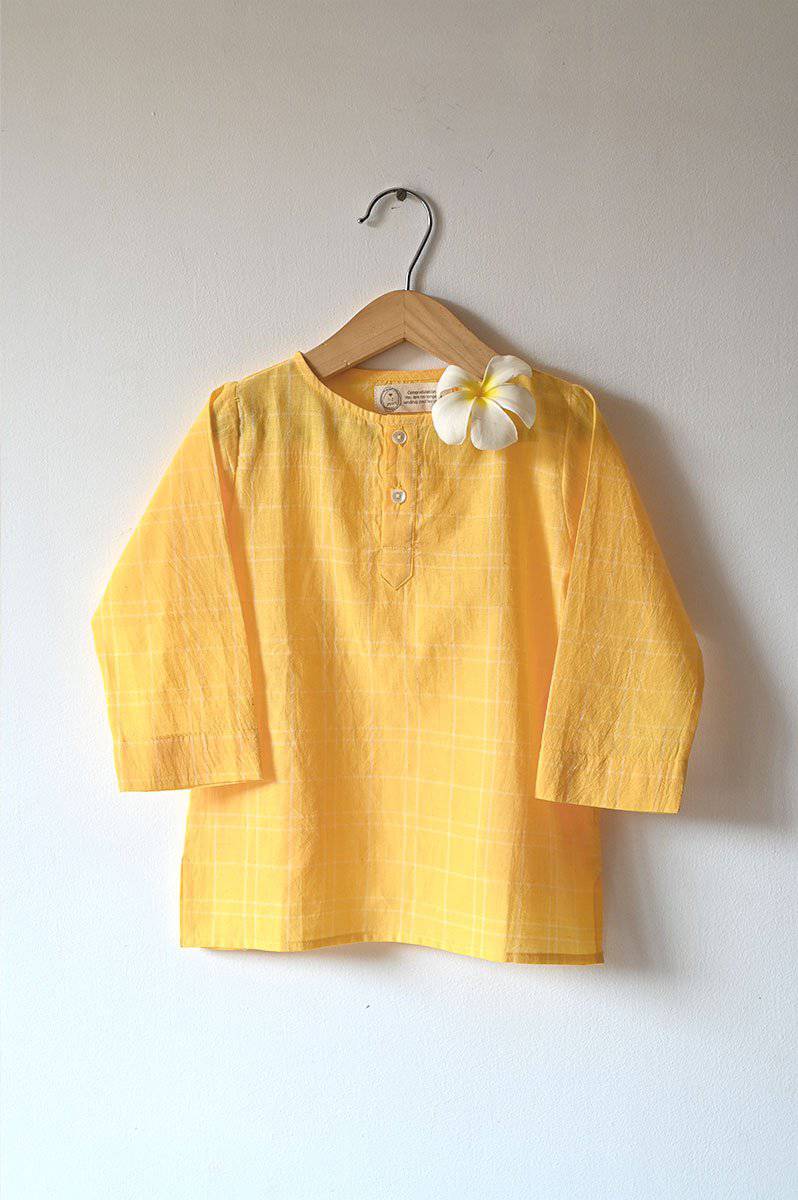 Buy Sleepover Party Kurta And Shorts Coord Set In Yellow Checks | Shop Verified Sustainable Products on Brown Living
