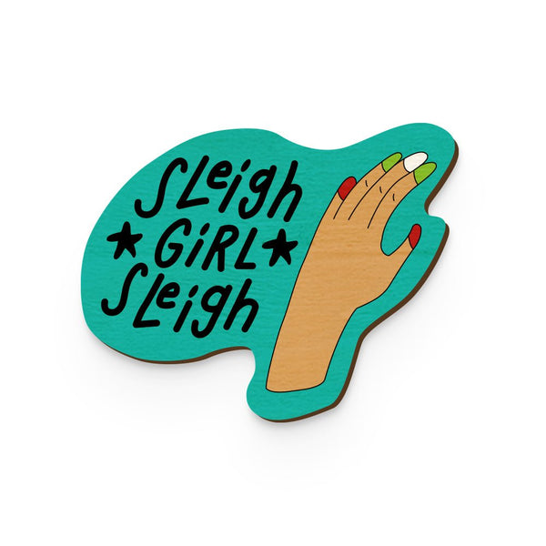 Buy Sleigh Girl Sleigh Light Hand Painted Wooden Pin | Shop Verified Sustainable Products on Brown Living