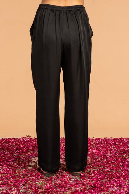 Slim Fit Modal Satin Pants - Black | Verified Sustainable by Brown Living™