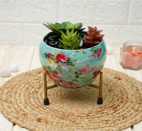 Buy Small Pot for Indoor Plants | Blue Flower Print | Shop Verified Sustainable Pots & Planters on Brown Living™