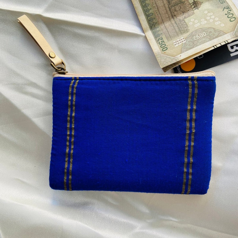 Buy Small Zipper Pouches- Mini Wallets-Blue with Zari | Shop Verified Sustainable Travel Accessories on Brown Living™