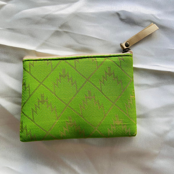 Buy Small zipper pouches- Mini wallets- Green Brocade | Shop Verified Sustainable Products on Brown Living