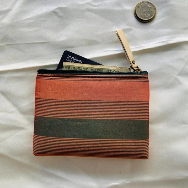 Buy Small Zipper Pouches- Mini Wallets- Peach with Stripes | Shop Verified Sustainable Products on Brown Living