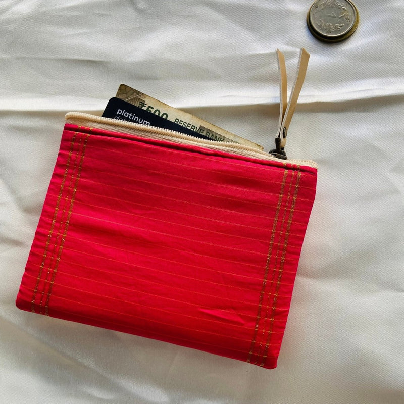 Buy Small Zipper Pouches- Mini Wallets- Pink Jari | Shop Verified Sustainable Products on Brown Living