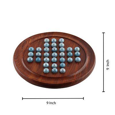 Games Solitaire Board in Wood with Glass Marbles - 9 inch (Brown) | Verified Sustainable by Brown Living™