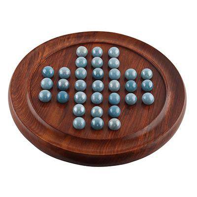 Games Solitaire Board in Wood with Glass Marbles - 9 inch (Brown) | Verified Sustainable by Brown Living™