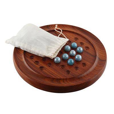 Games Solitaire Board in Wood with Glass Marbles - 9 inch (Brown) | Verified Sustainable by Brown Living™