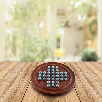 Games Solitaire Board in Wood with Glass Marbles - 9 inch (Brown) | Verified Sustainable by Brown Living™