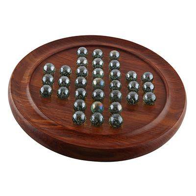 Games Solitaire Board in Wood with Glass Marbles - 9 inch (Brown) | Verified Sustainable by Brown Living™