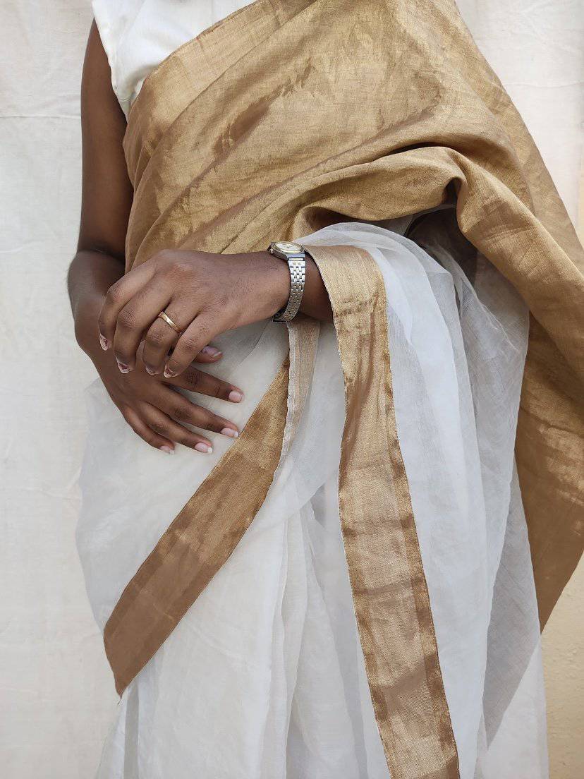 Son Champa Organza Sari | Verified Sustainable by Brown Living™