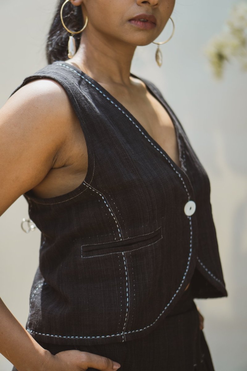 Sonder Cotton Waistcoat - Black | Verified Sustainable by Brown Living™