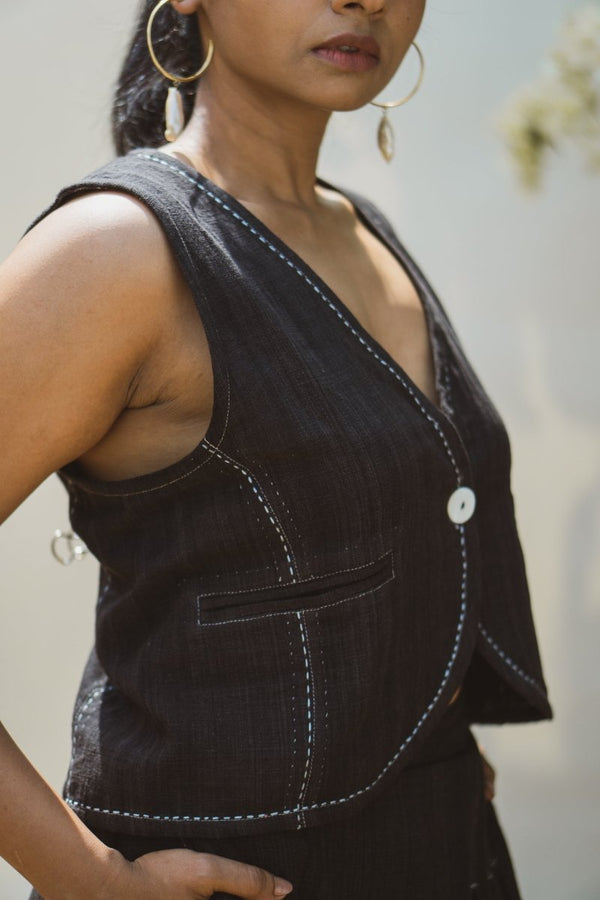 Buy Sonder Cotton Waistcoat- Black | Shop Verified Sustainable Womens Top on Brown Living™
