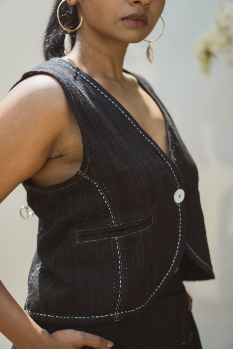 Buy Sonder Cotton Waistcoat- Black | Shop Verified Sustainable Products on Brown Living