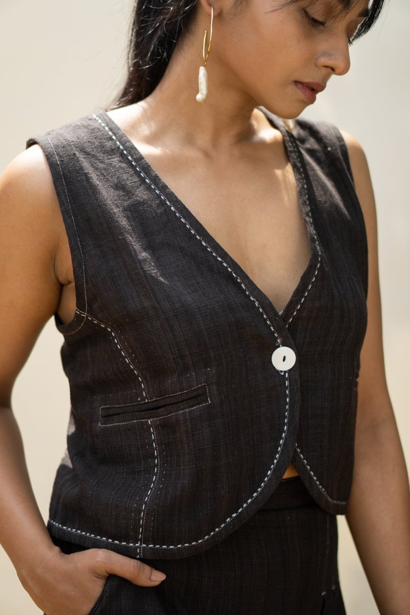 Sonder Cotton Waistcoat - Black | Verified Sustainable by Brown Living™