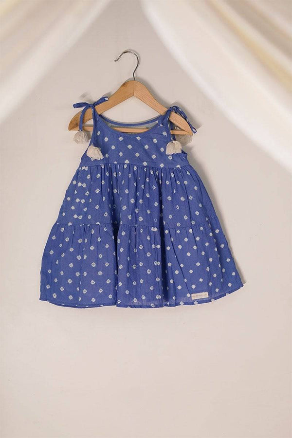 Buy Song In Your Heart' Blue Bandhani Infant Baby Cotton Sleeveless Tiered Dress | Shop Verified Sustainable Kids Frocks & Dresses on Brown Living™