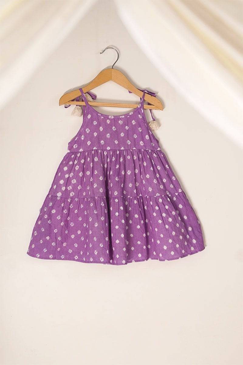 Buy Song In Your Heart' Purple Bandhani Infant Baby Cotton Sleeveless Tiered Dress | Shop Verified Sustainable Kids Frocks & Dresses on Brown Living™