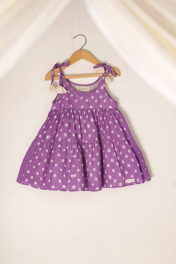 Buy Song In Your Heart' Purple Bandhani Infant Baby Cotton Sleeveless Tiered Dress | Shop Verified Sustainable Kids Frocks & Dresses on Brown Living™