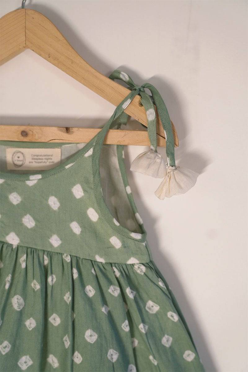 Buy Song In Your Heart' Sea Green Bandhani Infant Baby Cotton Sleeveless Tiered Dress | Shop Verified Sustainable Products on Brown Living