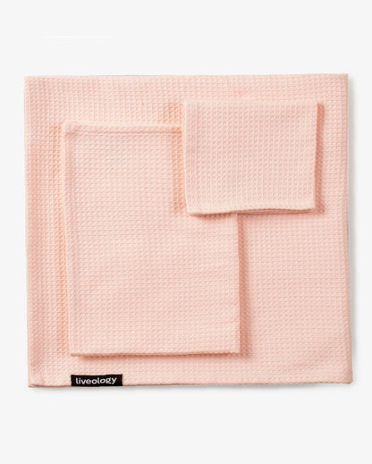 Sorrento waffle Blush Towel set of 3 Piece (Bath, Hand & Face) | Verified Sustainable by Brown Living™