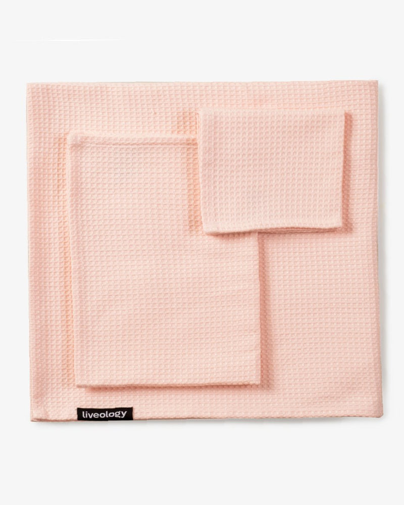 Buy Sorrento waffle Blush Towel set of 3 Piece (Bath, Hand & Face) | Shop Verified Sustainable Products on Brown Living