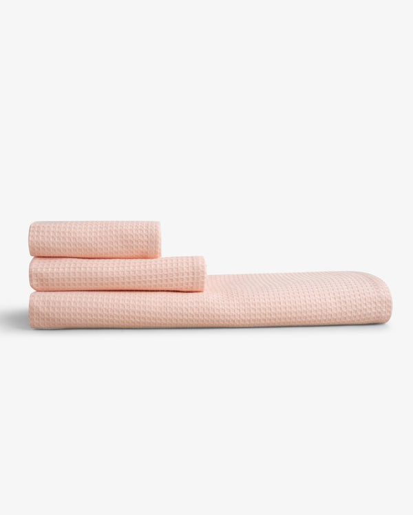 Buy Sorrento waffle Blush Towel set of 3 Piece (Bath, Hand & Face) | Shop Verified Sustainable Products on Brown Living