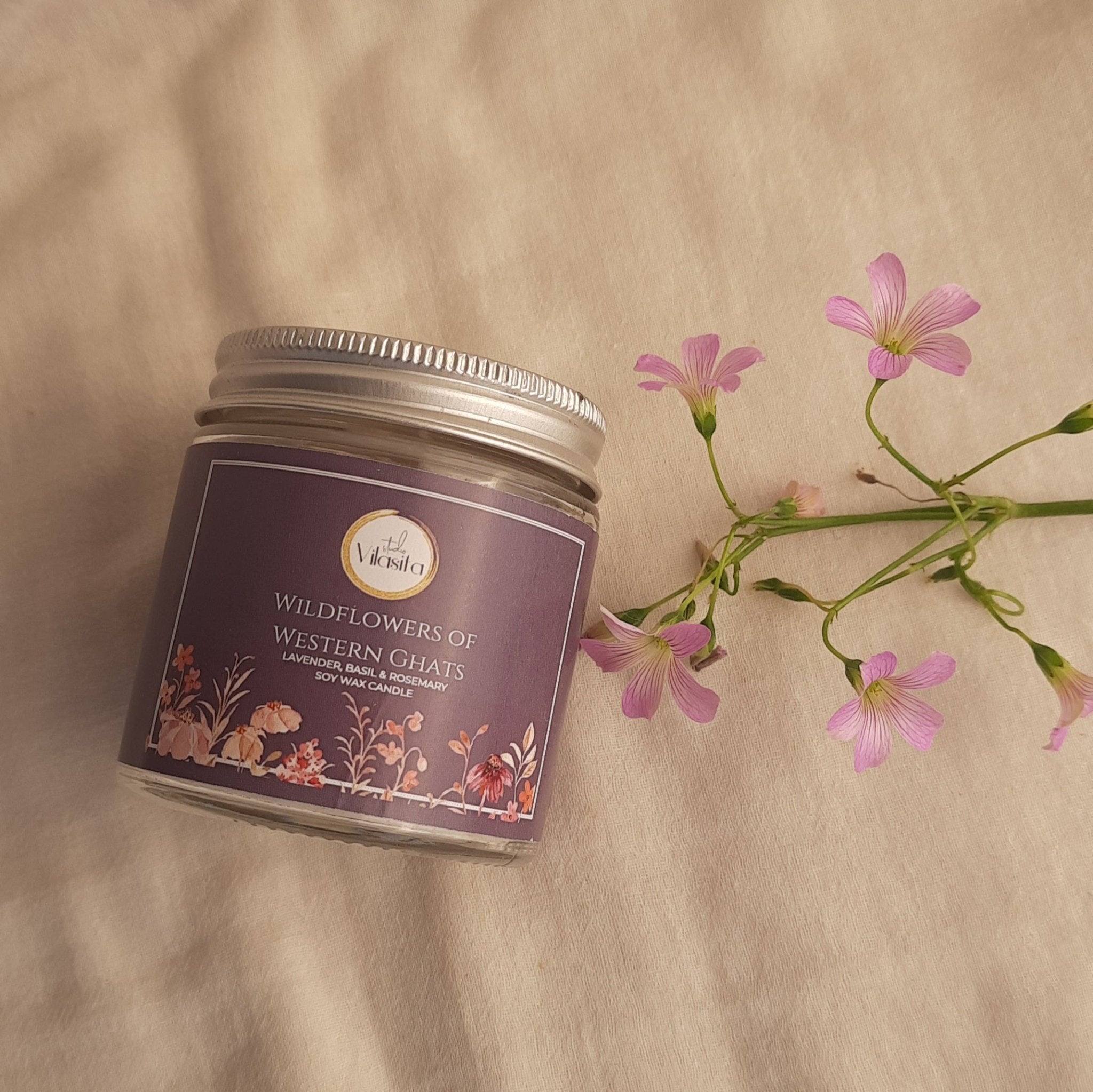 Soy Wax Candle - Wildflowers of Western Ghats | Lavender, Rosemary & Basil | Verified Sustainable by Brown Living™