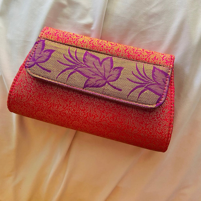 Buy Special Clutch Purse Small - Pink with Purple Flower Flap | Shop Verified Sustainable Womens Handbag on Brown Living™