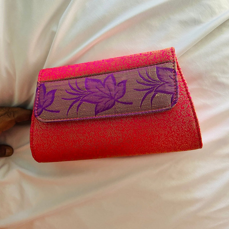 Buy Special Clutch Purse Small - Pink with Purple Flower Flap | Shop Verified Sustainable Womens Handbag on Brown Living™