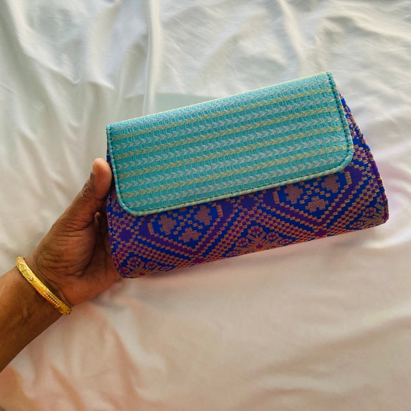 Buy Special Clutch Purse Small -Purple Triangle With Light Blue Flap | Shop Verified Sustainable Products on Brown Living
