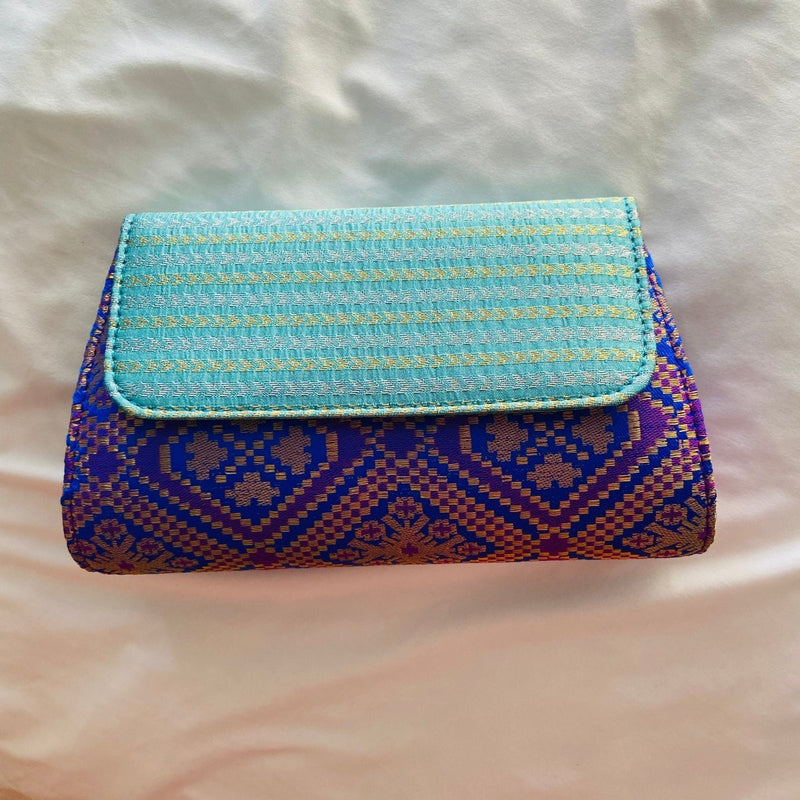 Buy Special Clutch Purse Small -Purple Triangle With Light Blue Flap | Shop Verified Sustainable Womens Handbag on Brown Living™