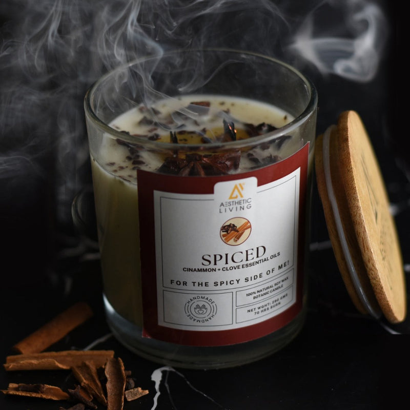 Buy Spiced I Cinnamon & Clove Botanic soywax Candle I Wooden Wick I 350 gms | Shop Verified Sustainable Candles & Fragrances on Brown Living™