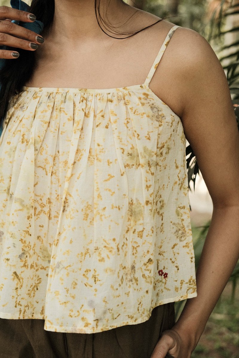 Buy Spring Strappy Top | Eco-printed with marigolds and roses | Shop Verified Sustainable Womens Top on Brown Living™