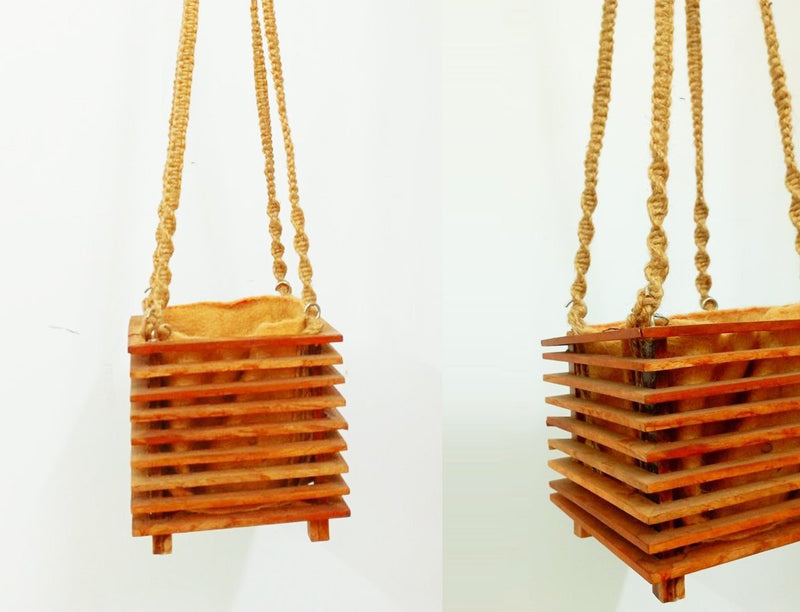 Buy Square Wooden Hanging Planter | Shop Verified Sustainable Pots & Planters on Brown Living™