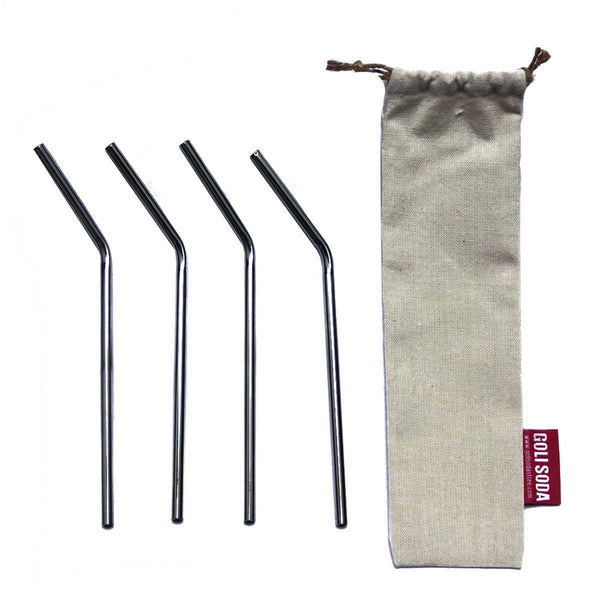 Buy Stainless Steel Bent Straws Set of 4 With Easy Carry Travel Pouch | Shop Verified Sustainable Products on Brown Living