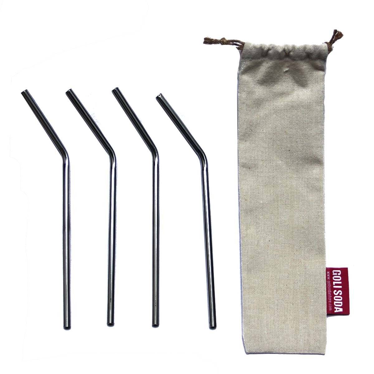 Stainless Steel Bent Straws Set of 4 with Easy Carry Travel Pouch | Verified Sustainable by Brown Living™